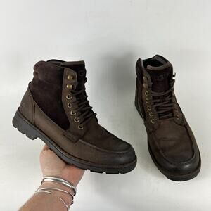 Ugg Barrington Boots mens size 7 brown leather waterproof lace up lined shoes
